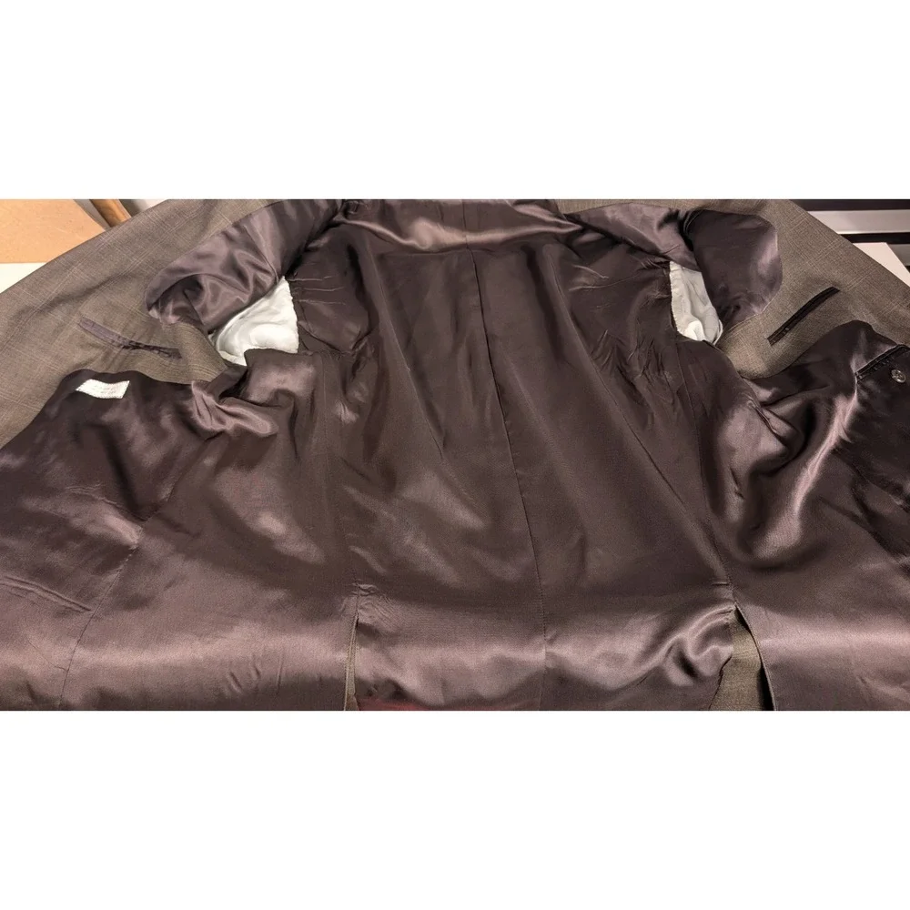 Barneys New York Men's 44R Brown‎ Glen Plaid Wool Blazer Sport Coat - Picture 4 of 9